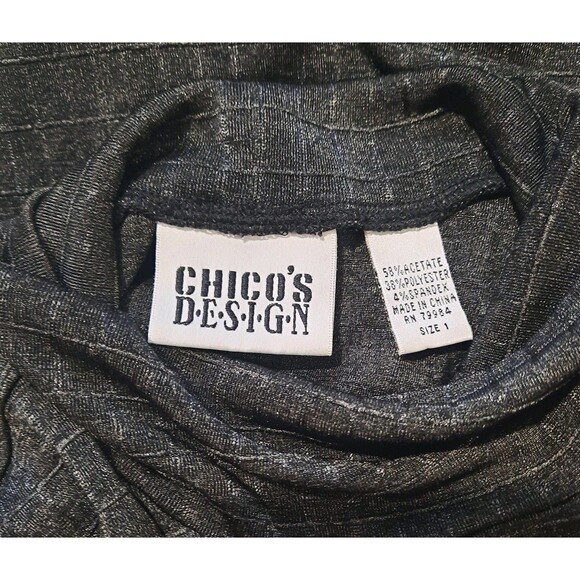 CHICOS Charcoal Gray Window Pane Pattern Mock Neck Sleeveless Knit Pullover Sz 1 - Picture 3 of 4
